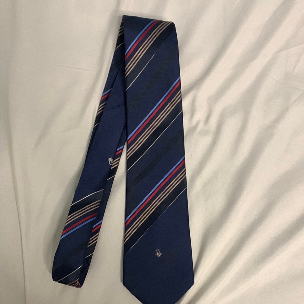 Dior Gold Blue and Red Striped Tie